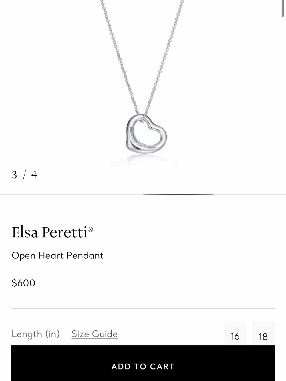 Tiffany & Co. Elsa Peretti Open Heart Necklace in Silver